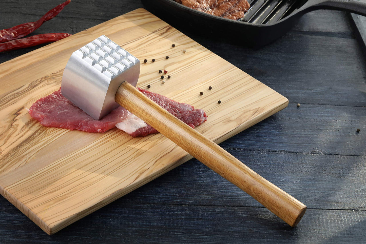 New Star Foodservice 36398 Wood Handle Aluminum Meat Tenderizer/Mallet/Hammer, 13-Inch Overall