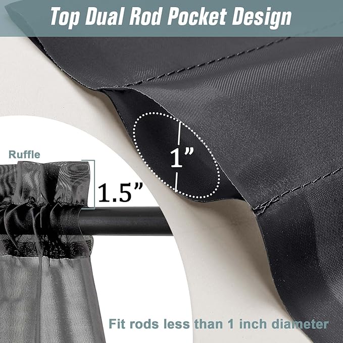 Black Sheer Curtains for Windows 108 inches Long 2 Panels Set, Soft Lightweight Light Filtering Drapes for Living Room Bedroom, Dual Rod Pocket Sheer Curtains, 2x42Wx108L inches