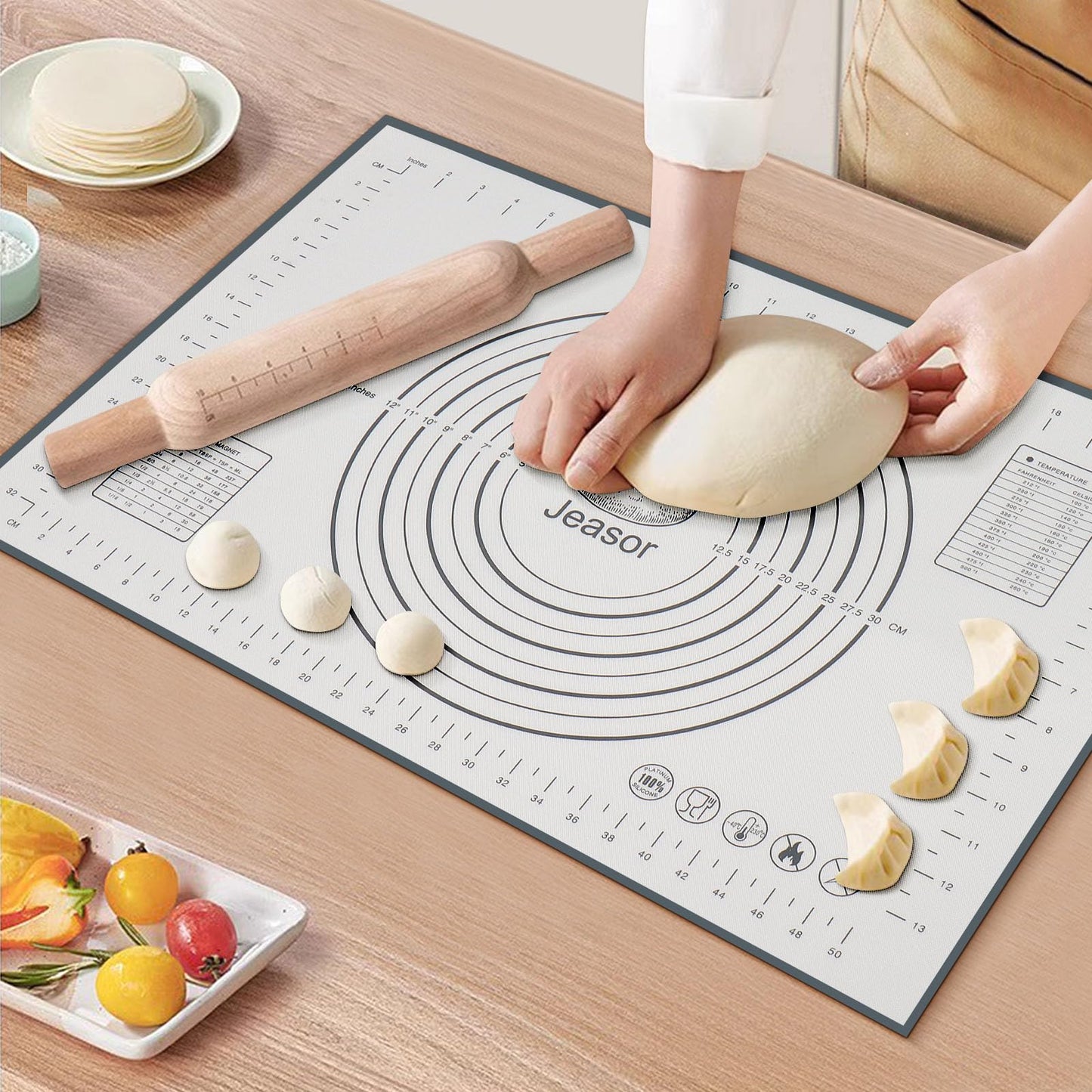 Jeasor 3 PCS Silicone Baking Mat Set, Silicone Bread Sling for Dutch Oven, Reusable Sourdough Bread Baking Supplies, Non-Stick and Easy Clean, with Long Handles