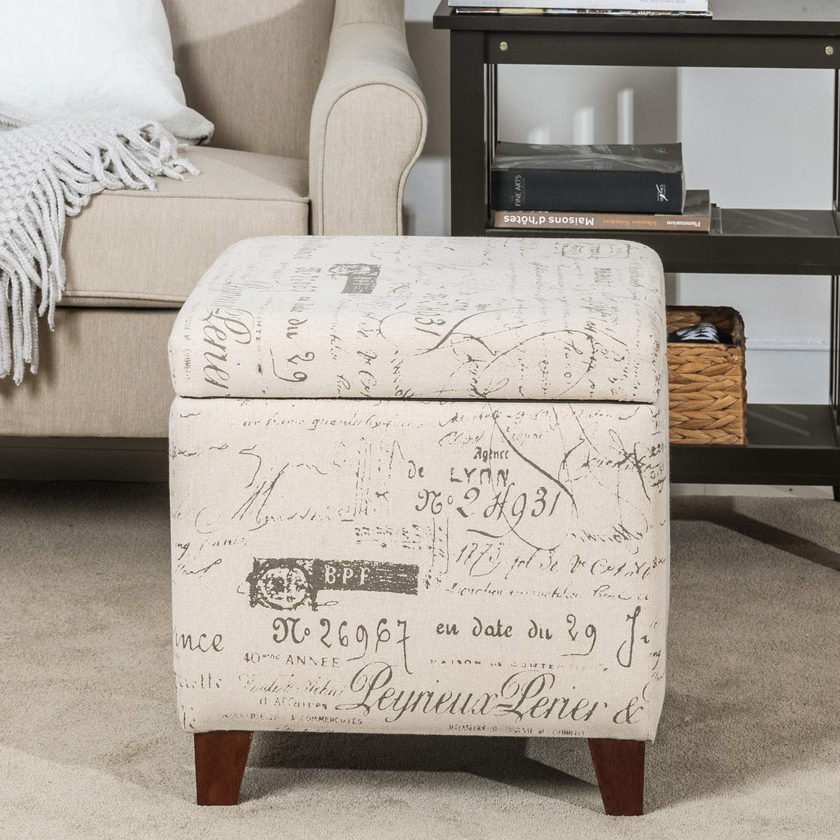 Fabric Script Pattern Cube Storage Footstool
