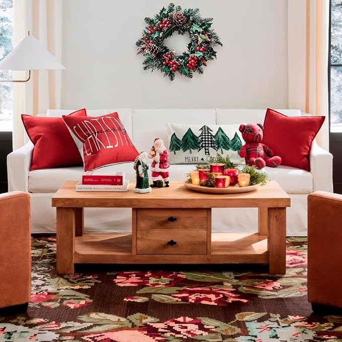ZWJD Christmas Pillow Covers 20x20 Set of 2 Chenille Throw Red Cushion Covers with Elegant Design Soft and Luxurious Decorative Pillows for Couch, Bed, and Christmas Decor