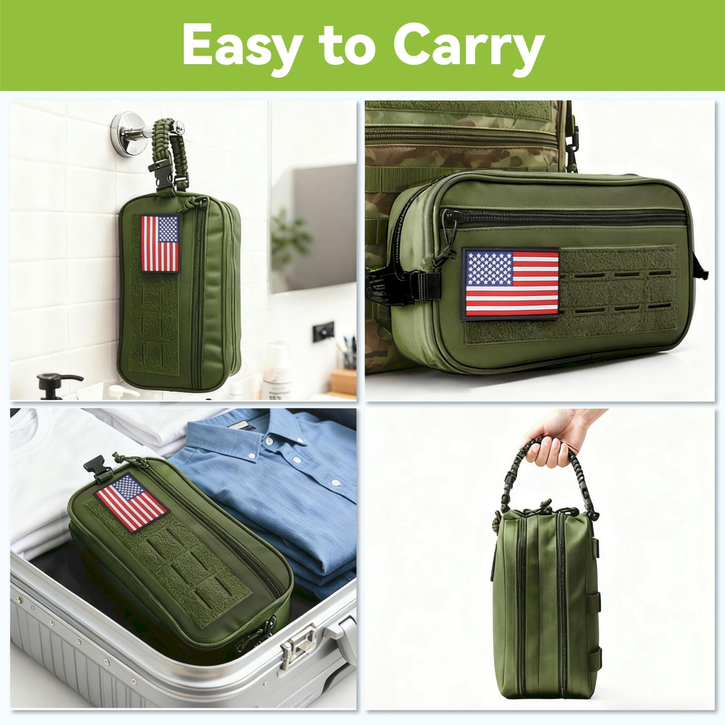 JeeVoya Toiletry Bag for Men Dry Wet Separation Portable Shaving Kit Organizer with 3 Compartments Mens Toiletry Bags for Traveling (Green)