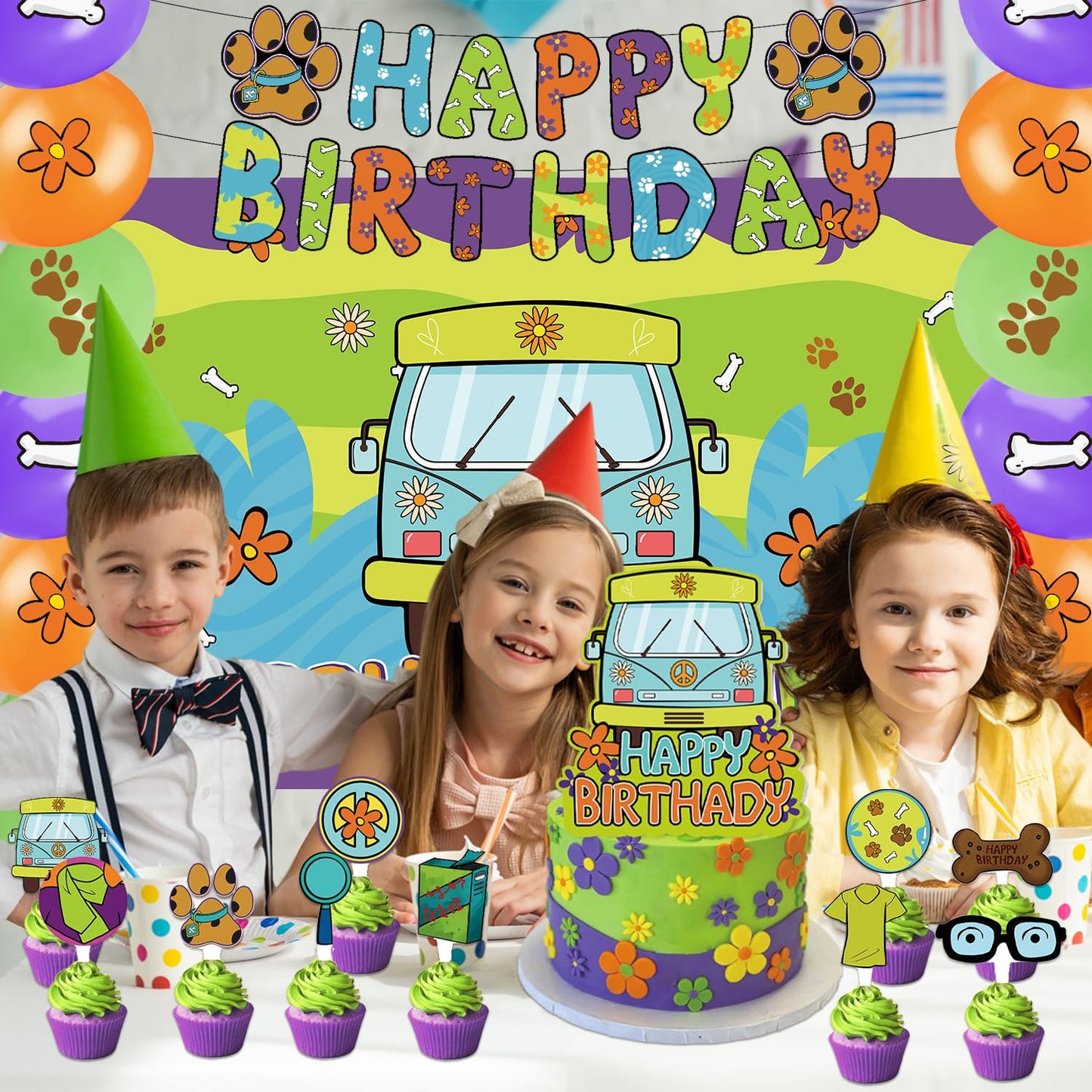 42pcs Scooby Dog Birthday Party Decorations Includes Cake Toppers,Cupcake Toppers, Banner, Backdrop, Balloons - Dog Theme Party Supplies Set for Baby Shower