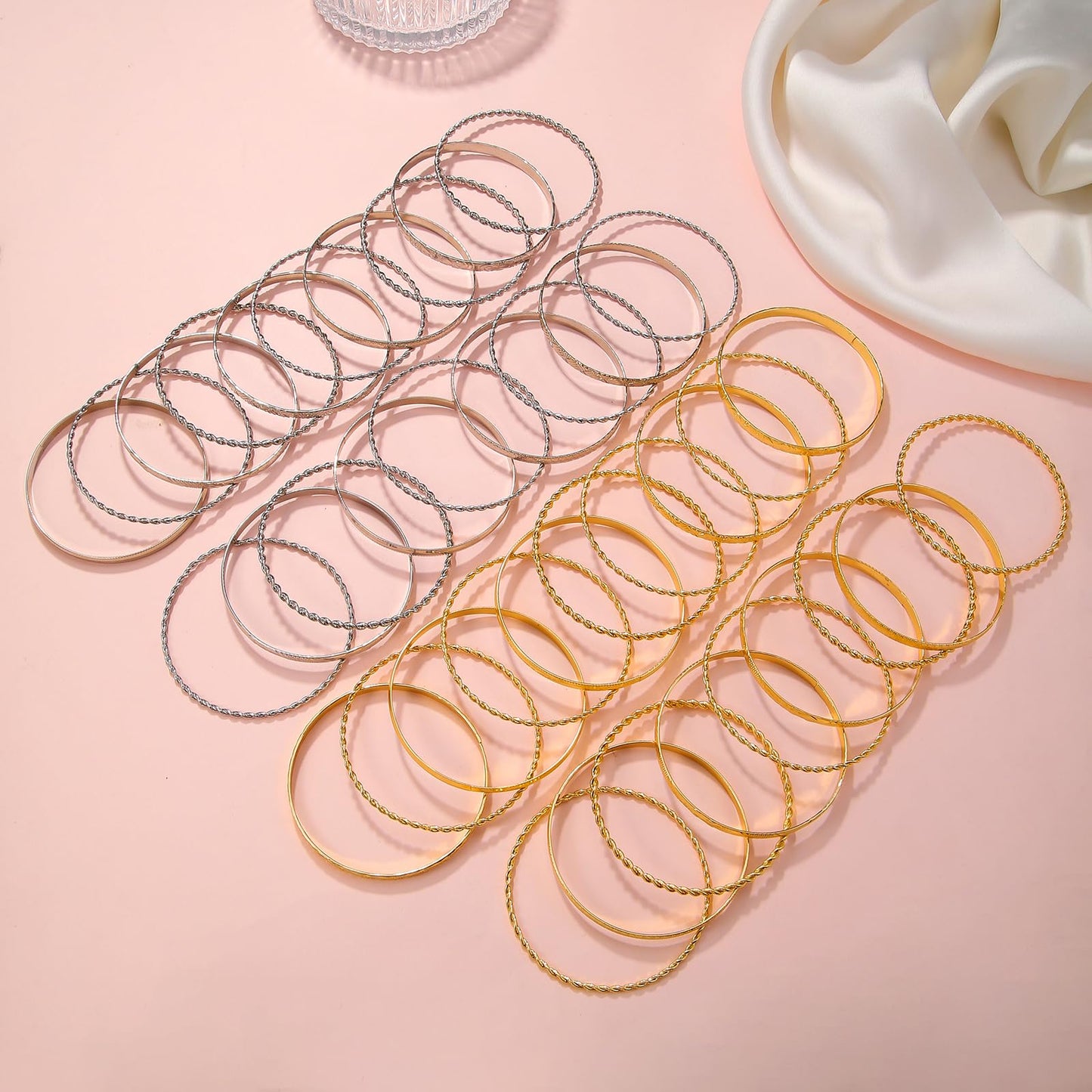 RINTOLER 19Pcs Gold Bangle Bracelets for Women - Multi Layer Stackable Textured Bracelets Boho Bracelets Set for Women. (19Pc Gold)