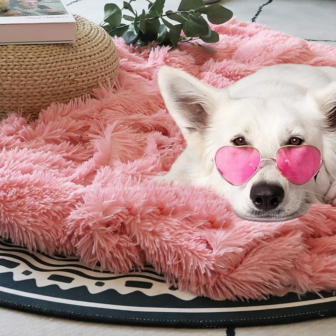 Tuddrom Decorative Extra Soft Faux Fur Throw Blanket 50"x60",Solid Reversible Fuzzy Double Layers Long Hair Shaggy Blanket,Fluffy Cozy Plush Fleece Comfy Microfiber Blanket for Couch Sofa Bed,Pink