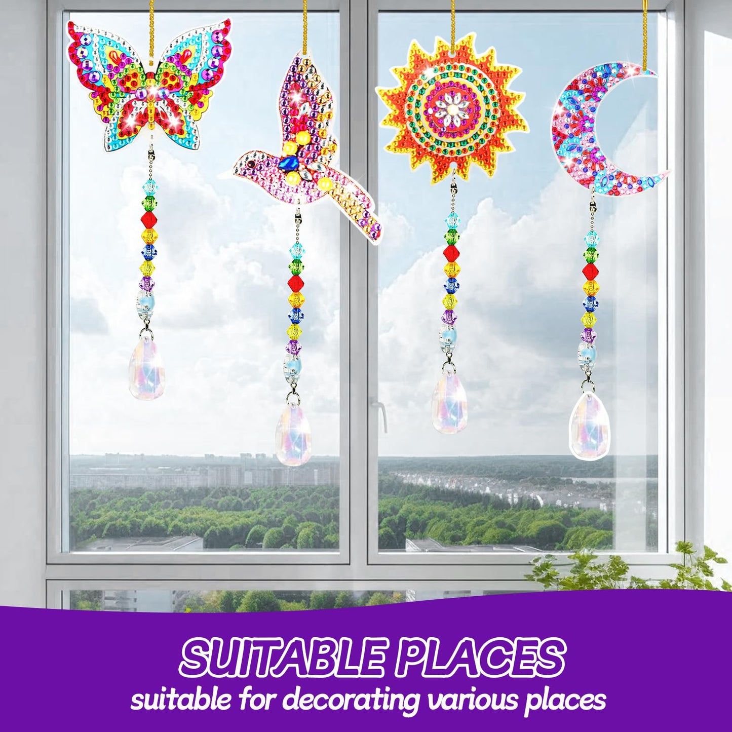 Walact 6 Pcs Diamond Painting Suncatcher Wind Chime, Diamond Art Kits Double Sided DIY Crafts Hanging Ornaments for Adults Kids Home Garden Decorations