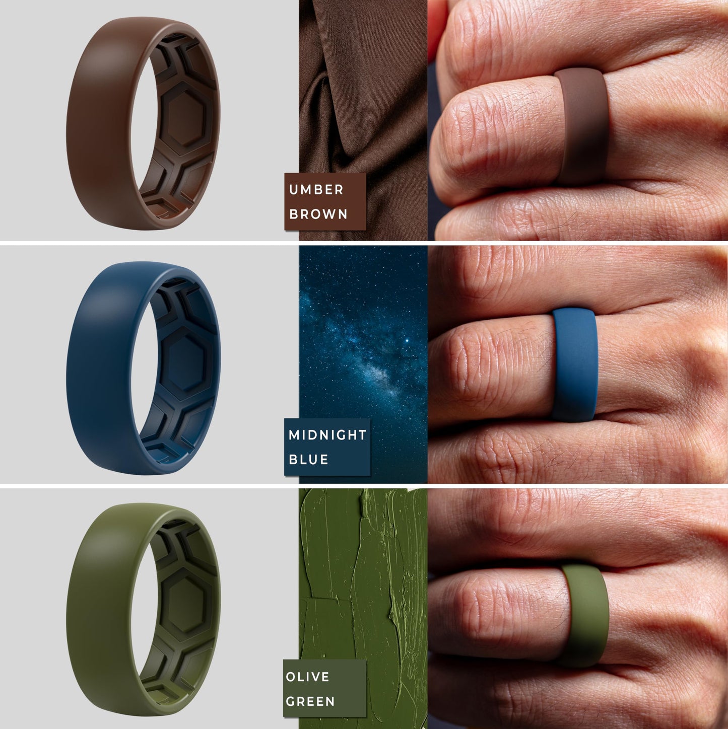 ThunderFit Men's Patterned Silicone Rings, 8mm Wide 2.2mm Thick Rubber Bands,Variety Multipack 1,4,7