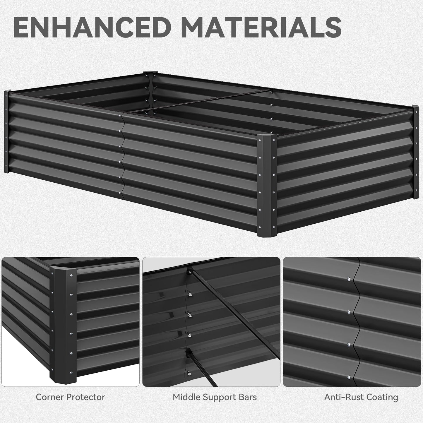 YITAHOME 8x4x1.5 ft Galvanized Raised Garden Bed Kit, Large Metal Planter Box with Gloves, Safety Rubber & Support Rod, Outdoor Flower Bed for Plants Vegetables, Green