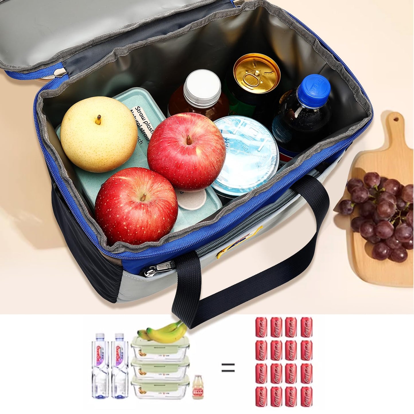 willikiva Insulated Lunch Bag Women Man Leakproof Soft Cooler Tote Bag Reusable LunchBox with Adjustable Shoulder Strap for Adults Work Travel(Grey Blue)