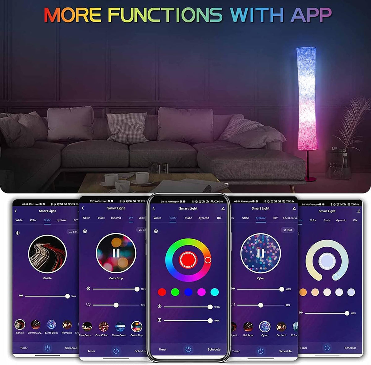 BLUEYE Floor Lamp,RGBCW 2700K-6500K,APP & Remote&Smart Voice Control, 2 X 60W Equivalent, No Hub Required,Compatible with Alexa Google Assistant, 60'' Standing Lamp for Bedroom, Similar Fabric