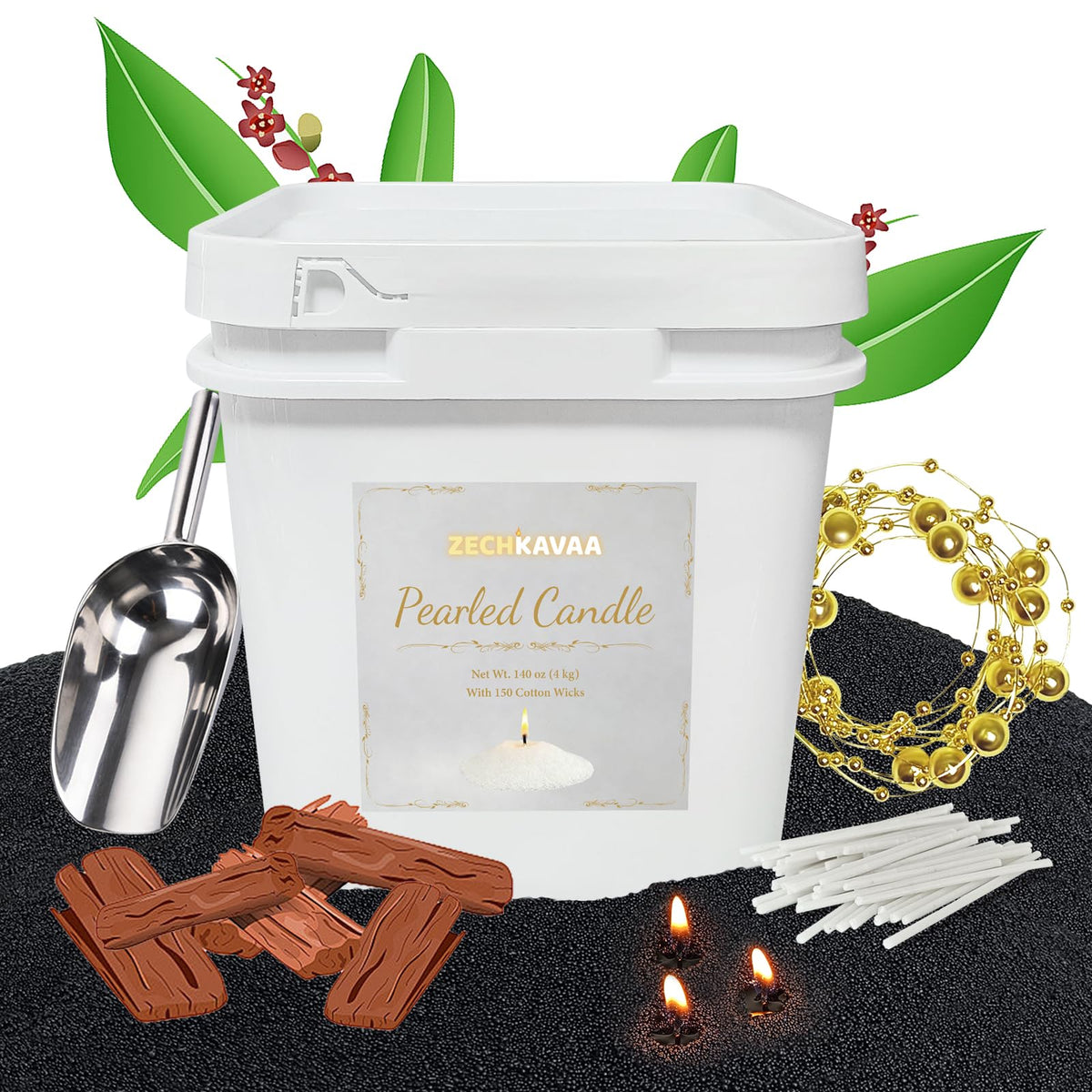 Sandalwood Scented Black Pearled Candle 141oz Luxury Sand Candle Granulated Wax (141 Ounce)