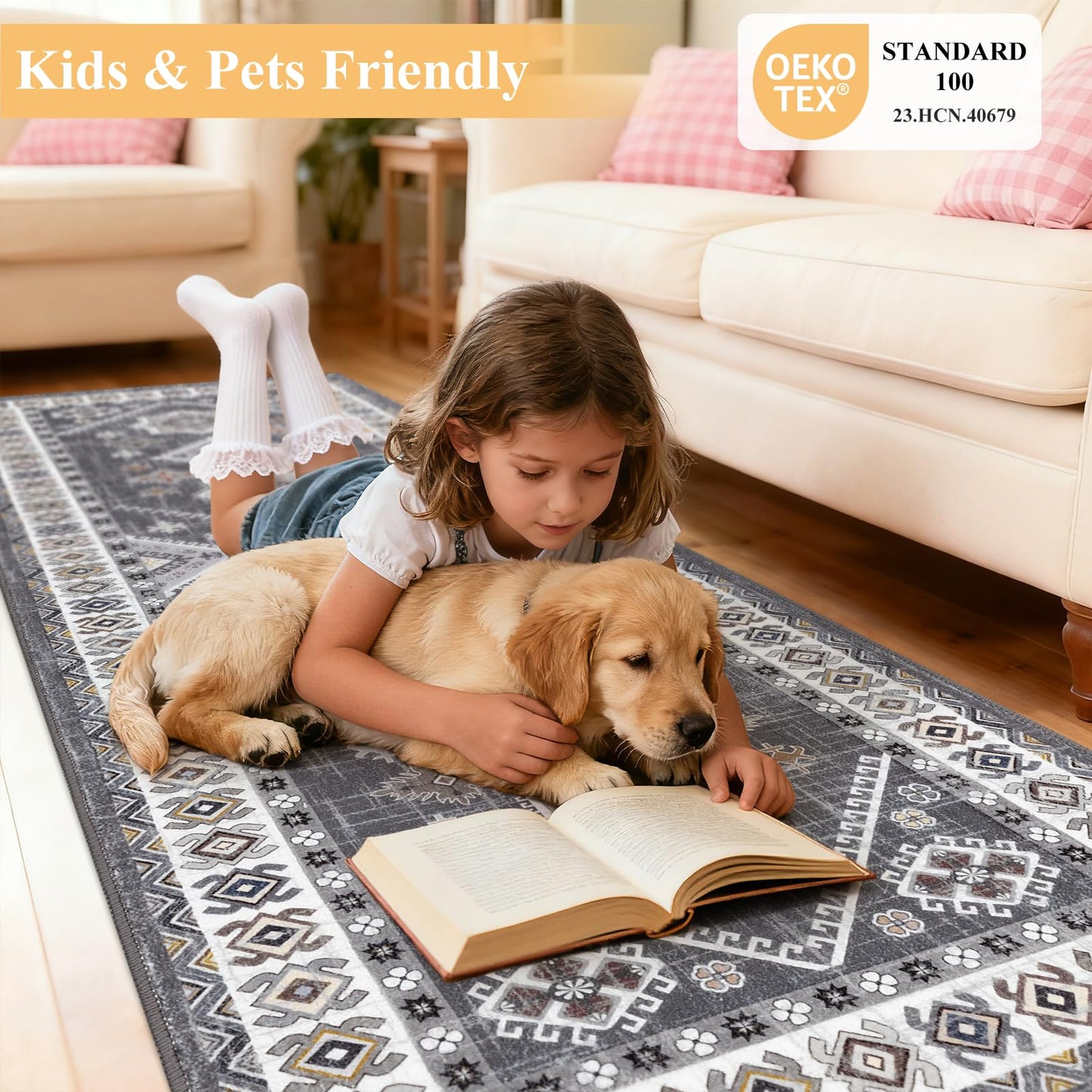 HEBE Boho Kitchen Rug Sets 3 Piece with Runner Non Slip Kitchen Rugs and Mats Washable Kitchen Mats for Floor Thick Kitchen Floor Mat Carpet Runner Rugs for Hallway Laundry Holiday Decor