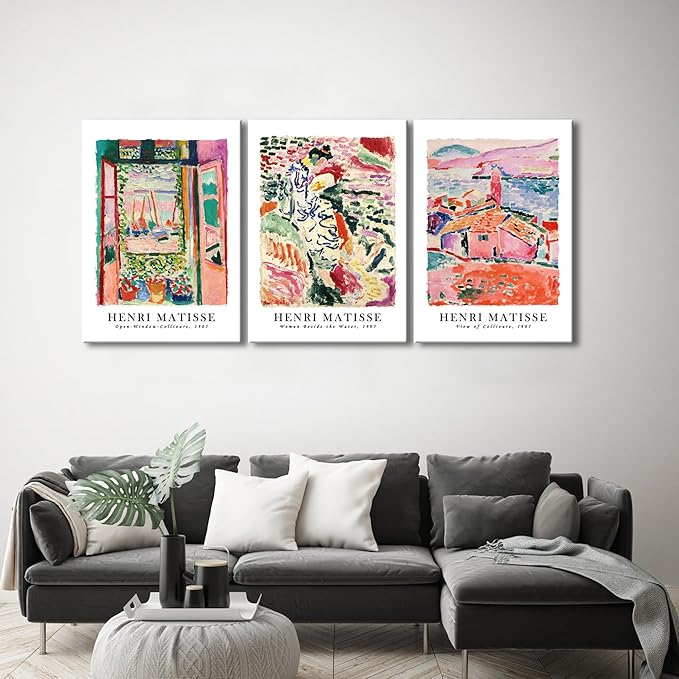 Wieco Art 3 Piece Henri Mattise Canvas Wall Art Abstract Colorful Matisse Posters Canvas Prints for Wall and Home Office Decorations