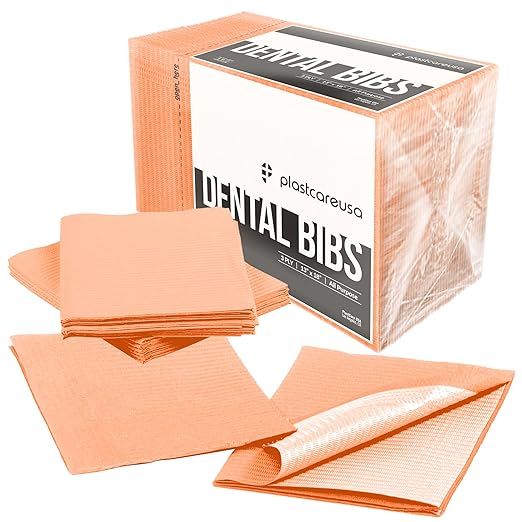 PlastCare USA Disposable Dental Bibs 13"x18" - 3 Ply Waterproof Tattoo Bib Sheet for Patients - Dentist or Medical Tray Cover and Nail Table Cover Supplies, Apricot