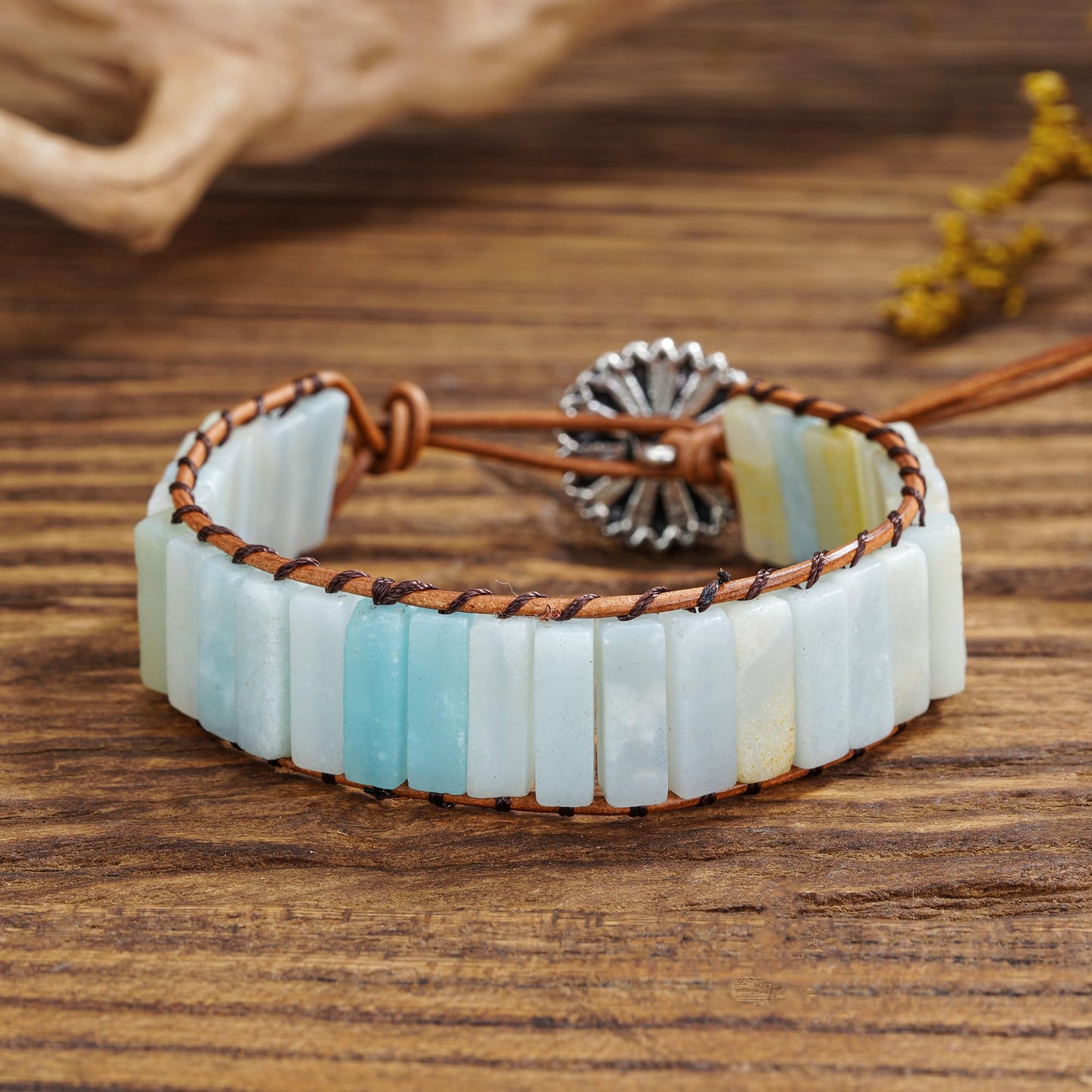 Plumiss Natural Amazonite Stone Bead 1 Wrap Braclet Jewelry Gift for Women