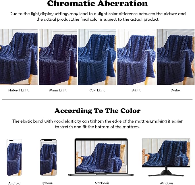 NEWCOSPLAY Super Soft King Blanket Navy Premium Silky Flannel Fleece 3D Waffle Checkered Lightweight Bed Blanket All Season Use (Dark Navy, King(90"x110"))