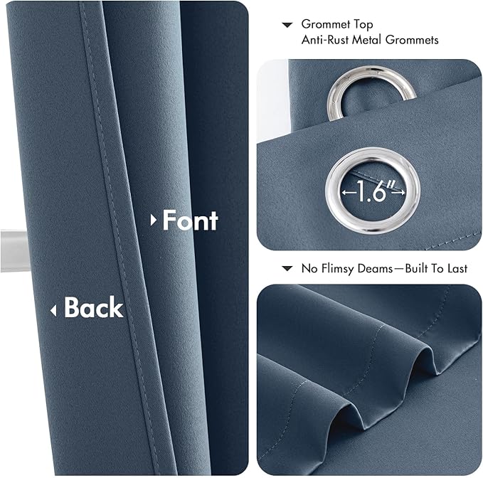 MIULEE Stone Blue Blackout Curtains for Bedroom Living Room 90 Inches Long 2 Panels, Thermal Insulated Room Darkening Drapes Solid Grommet Top Noise Reducing Light Blue Window Treatments 40x90 Inch