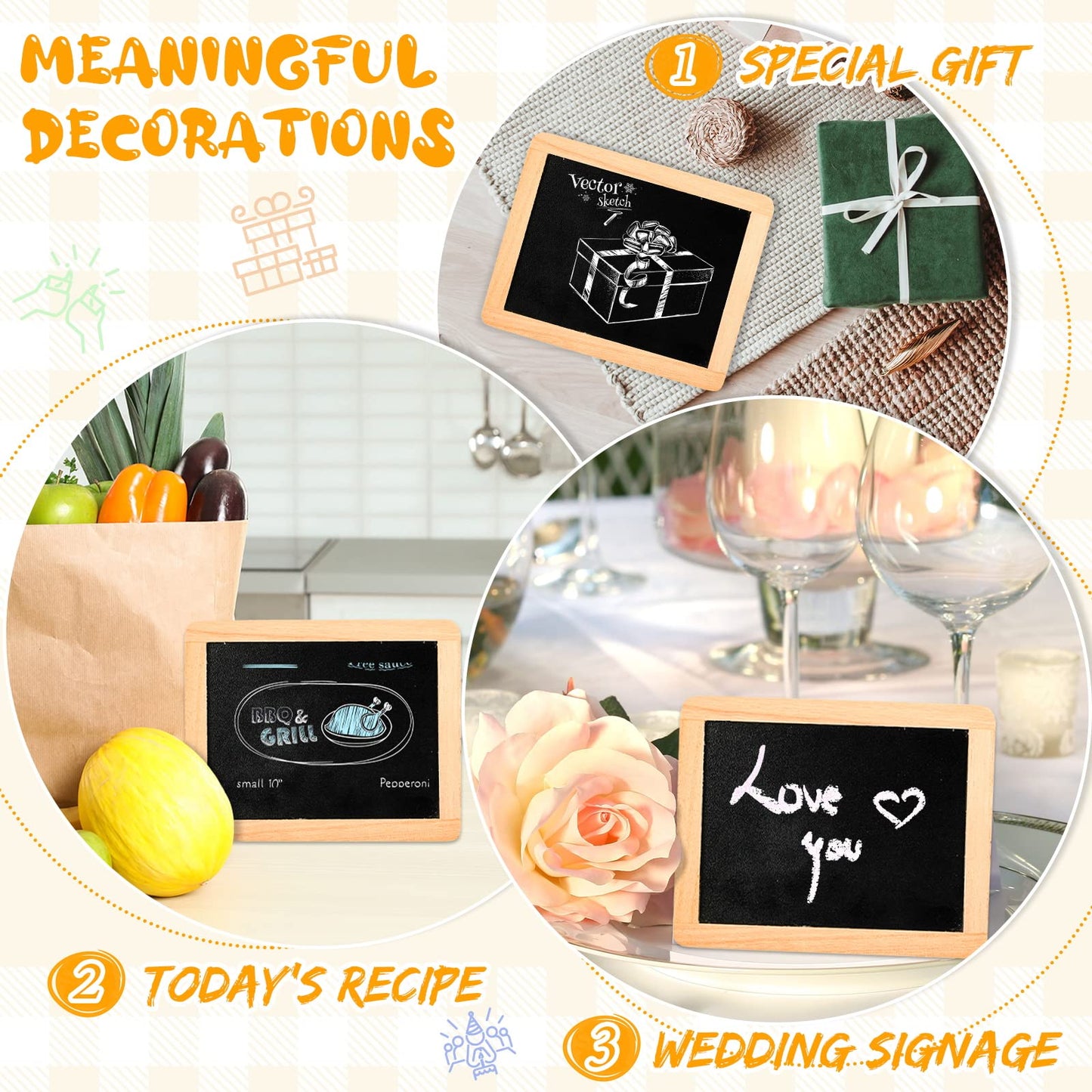 Chinco 12 Pcs Small Slate Chalkboard Mini Chalk Board with Frames Mini Board Signs School Supplies for Classroom Home Office (6 x 5 Inch,Wood)
