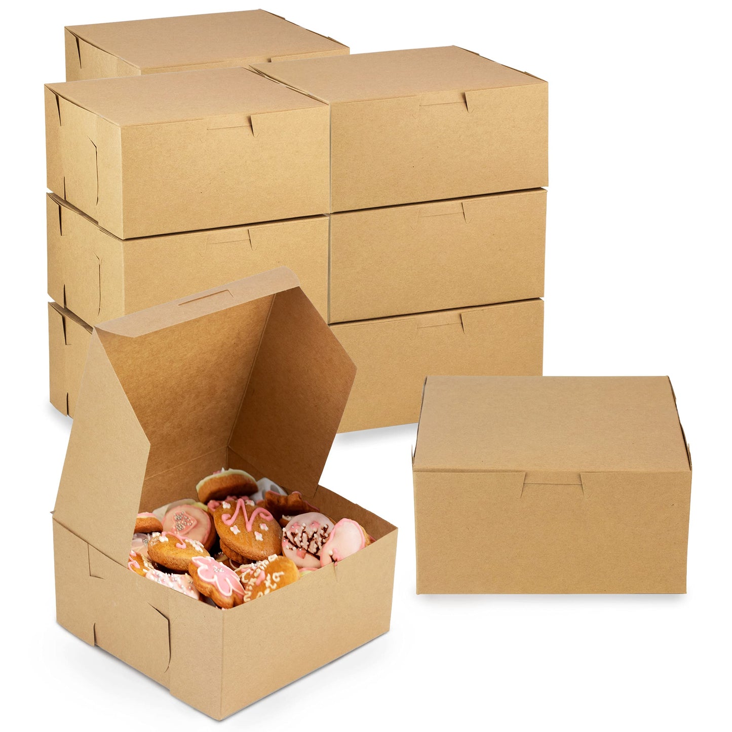 Fit Meal Prep 25 Pack Kraft Bakery Boxes, 6 x 6 x 3 Inches Brown Pastry Boxes, Cardboard Treat Boxes Pie Boxes Cookie Boxes Dessert Boxes for Cupcakes, Chocolates, Donuts, Macarons