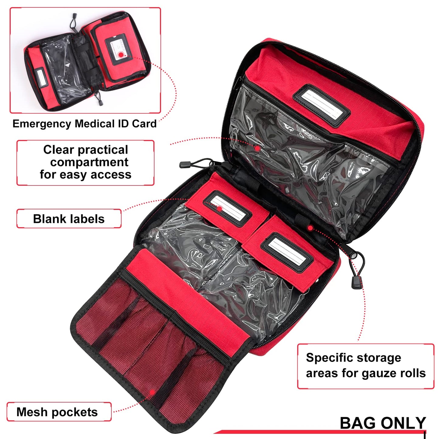 O'IFFEEI First Aid Bags Empty, Compact Trifold Emergency Medical bag for Camping Hiking Travel Car Home Office (BAG ONLY)