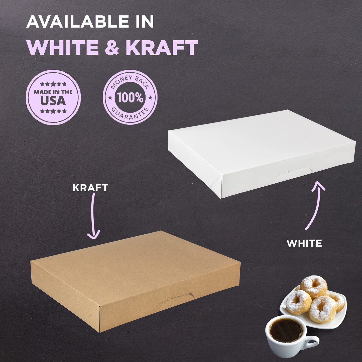 Fit Meal Prep 18 Pack 15x11.5x2.2'' White Bakery Box - Holds 12 Donuts, Auto-Popup Cardboard Gift Packaging and Baking Containers, Cookies, Brownies, Pastry and Bread Boxes
