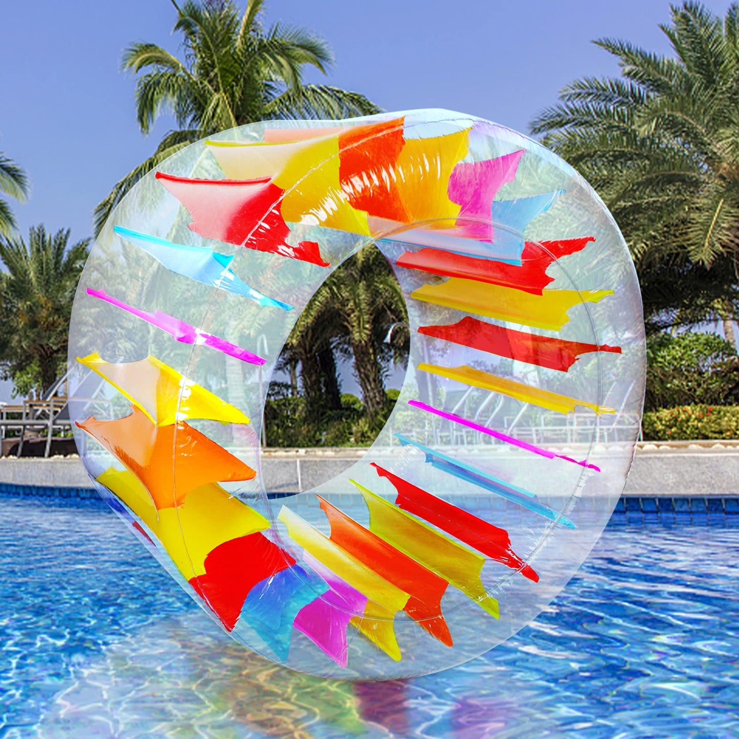 Joliyoou Water Wheel Pool Float, 47" Inflatable Roller Float for Kids, Giant Colorful Pool Toy for Children Swimming Pools, Lakes, Beaches, Lawns, Summer Parties Fun