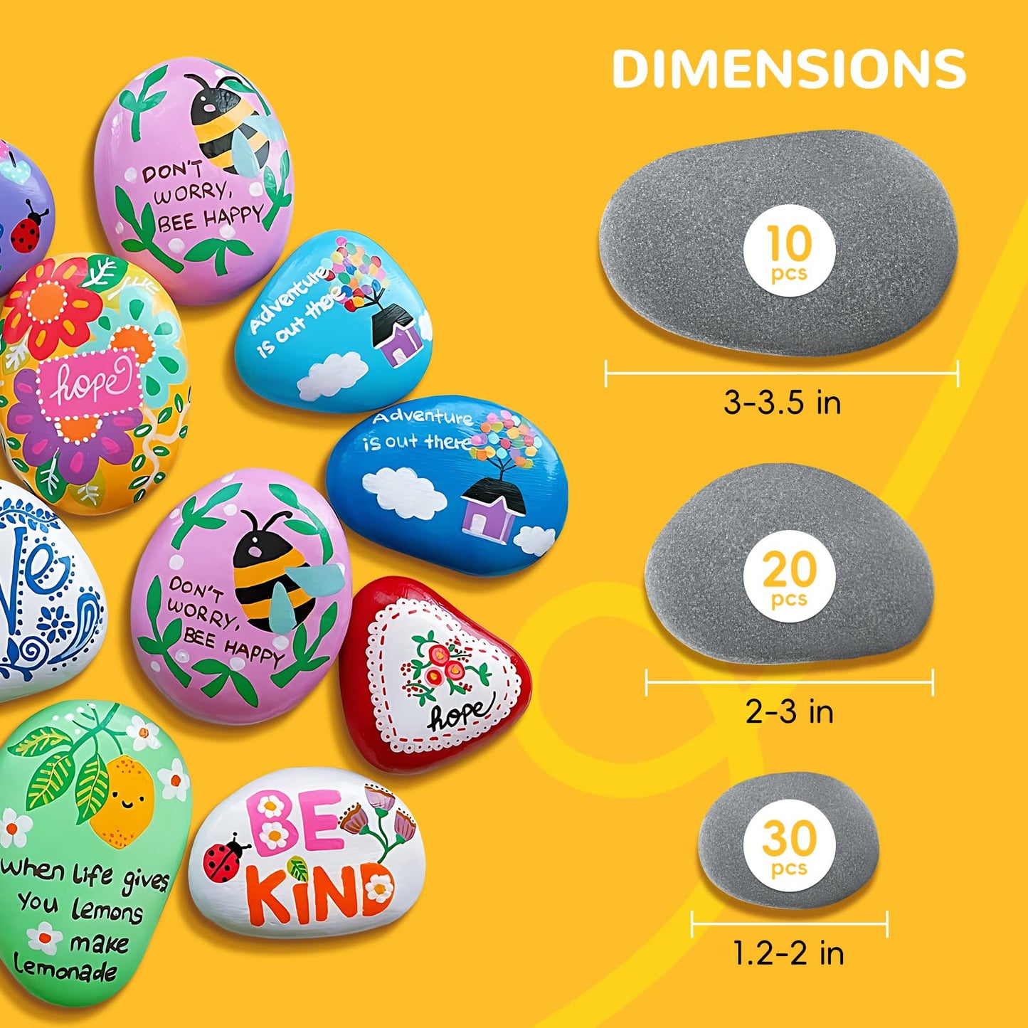 Simetufy 60pcs River Rocks for Painting Flat Smooth Stones for Arts DIY Kindness Rocks Craft Multiple Sizes