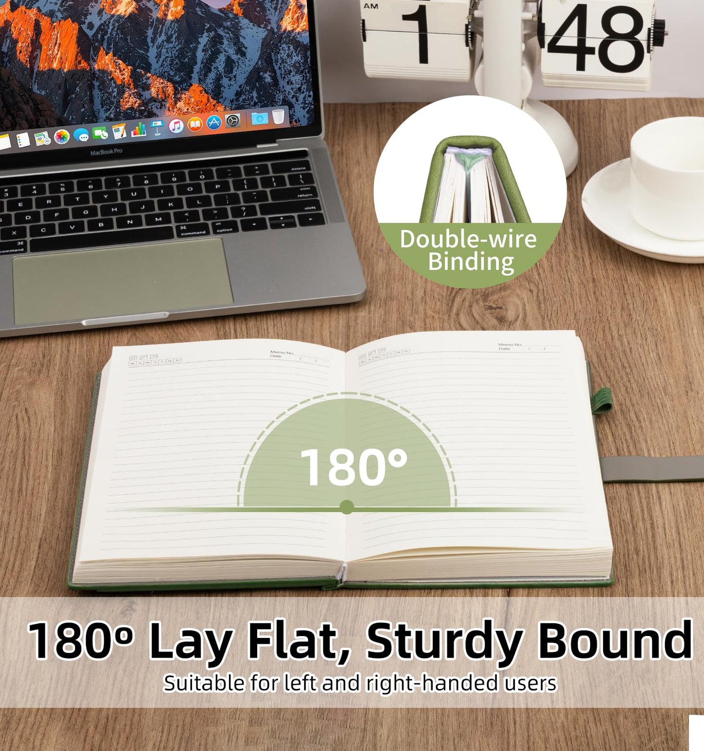 A5 Lined Leather Journal Notebook, Hardcover Journal Set with Pen, Monthly Index Tabs and Gift Box, 320 Pages 100GSM Thick Paper, Thick Daily Diary, Journal for Women, Men, School, Travel, Work(Green)
