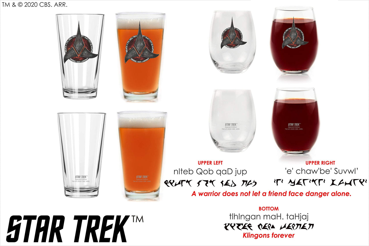 STAR TREK Warrior Printed Pint & Stemless Wine Glass Set - Officially Licensed, Premium Quality, Handcrafted Glassware - A Collectible Gift for Series Lovers, Birthdays, & Special Occasions