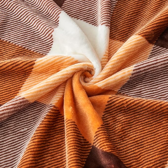 SOCHOW Buffalo Plaid Flannel Fleece Throw Blanket 60 x 80 Inches, Soft Lightweight Cozy All Season Orange Checkered Blanket for Bed, Couch, Car