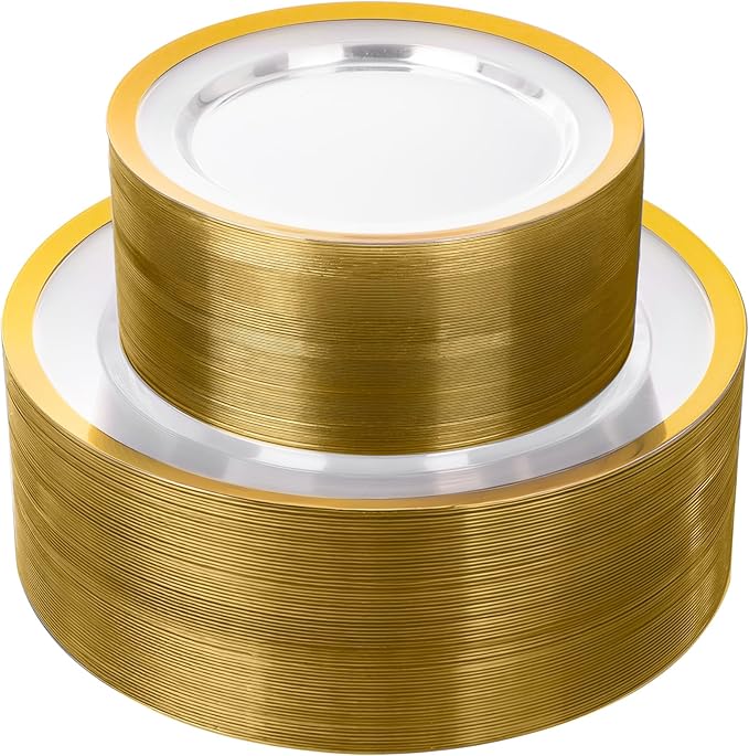 supernal 120pcs Clear and Gold Plastic Plates Disposable Fancy Plates Heavy Duty Gold Plastic Dinneware Include Dinner and Dessert Perfect for Party Wedding and Birthday