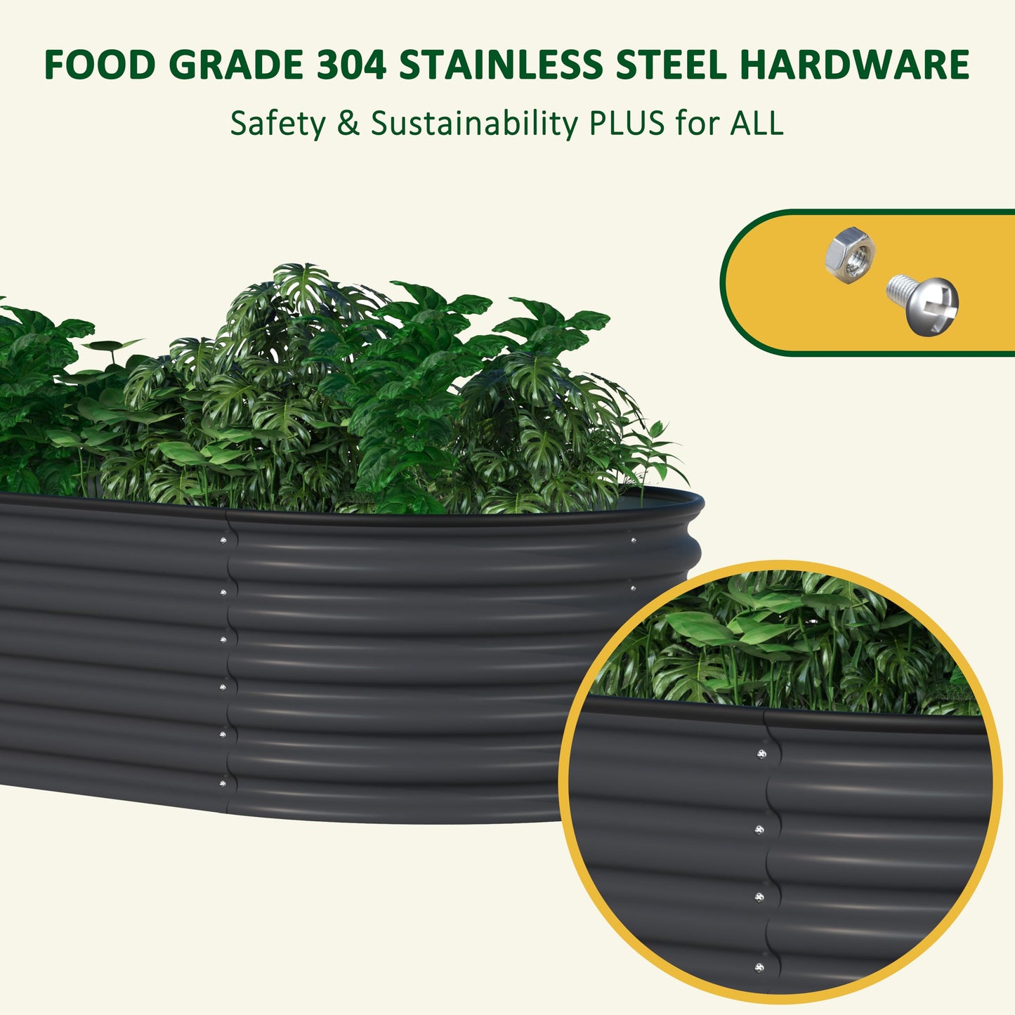 VEIKOU 8x2x1.4ft Raised Garden Bed, Galvanized Raised Garden Bed, Modular Raised Planter Box Outdoor for Vegetables, 9 in 1 Metal Garden Bed, Grey