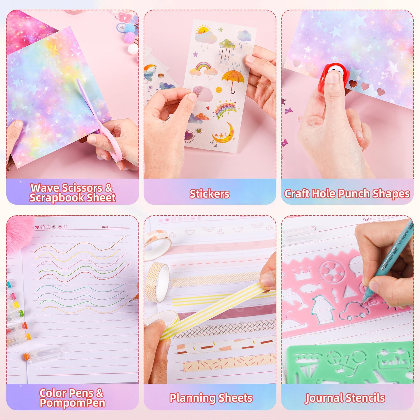 LiYiQ Plush Butterfly Diary Gift Travel Journal Secret Diary with Scrapbook Paper Stickers Journal Stencils Pompom Pen and Washi Tape Practical Set Gift for Birthday Christmas