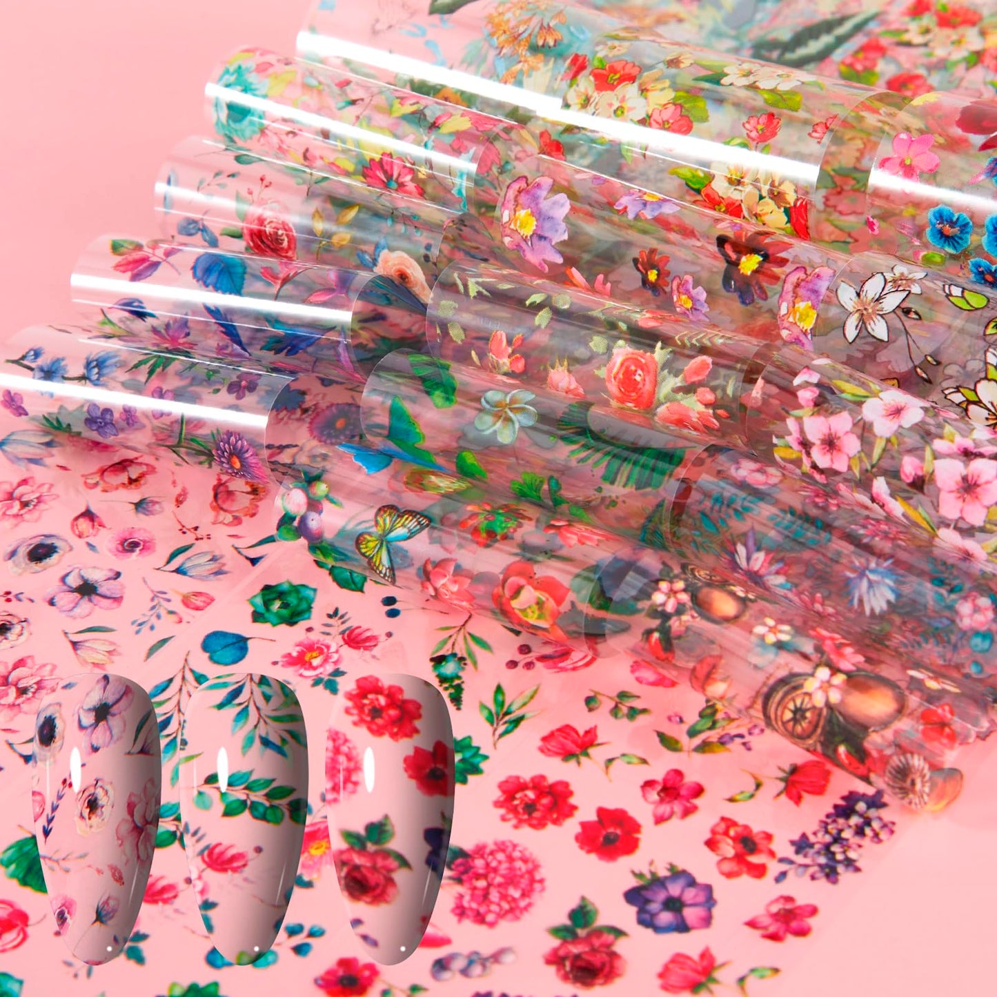 XEAOHESY 300 Sheets Nail Foils Transfer Nail Art Foil Stickers Spring Flower Butterfly Lace Transfer Foil for Nails Decoration