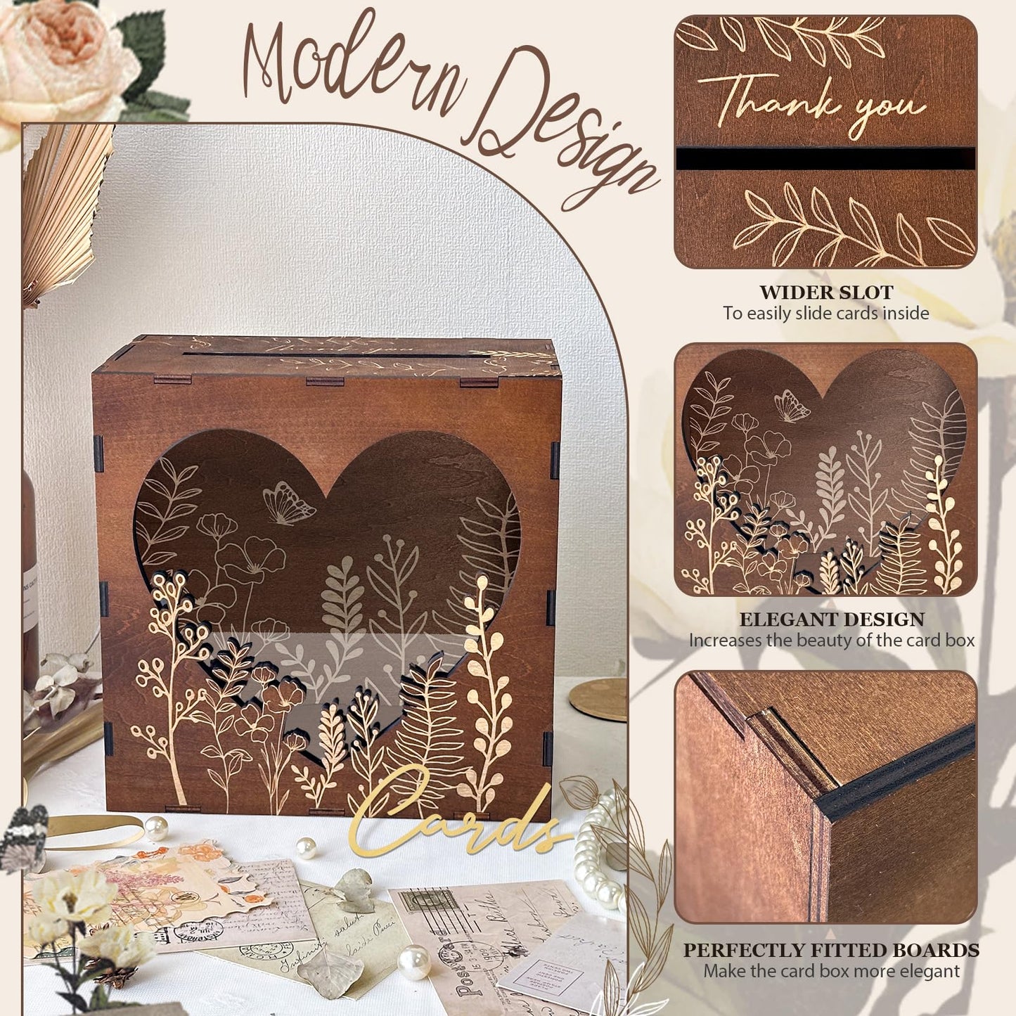 OurWarm Wedding Card Box for Party, Wooden Card Boxes for Reception, Rustic Wedding Box for Cards and Money, Envelope Money Box Gift Cards Box for Graduation Baby Shower Birthday Decor