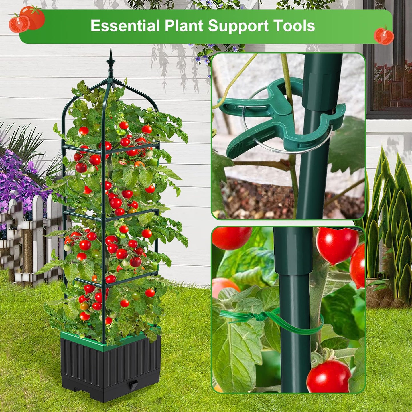 MQHUAYU Raised Garden Bed Planter Boxes with Trellis,1pcs 70.9" Self-Watering Tomato Planter Boxes with Trellis for Climbing Vegetables Plants Flowers Tomato,Use for Indoor Outdoor (Black)