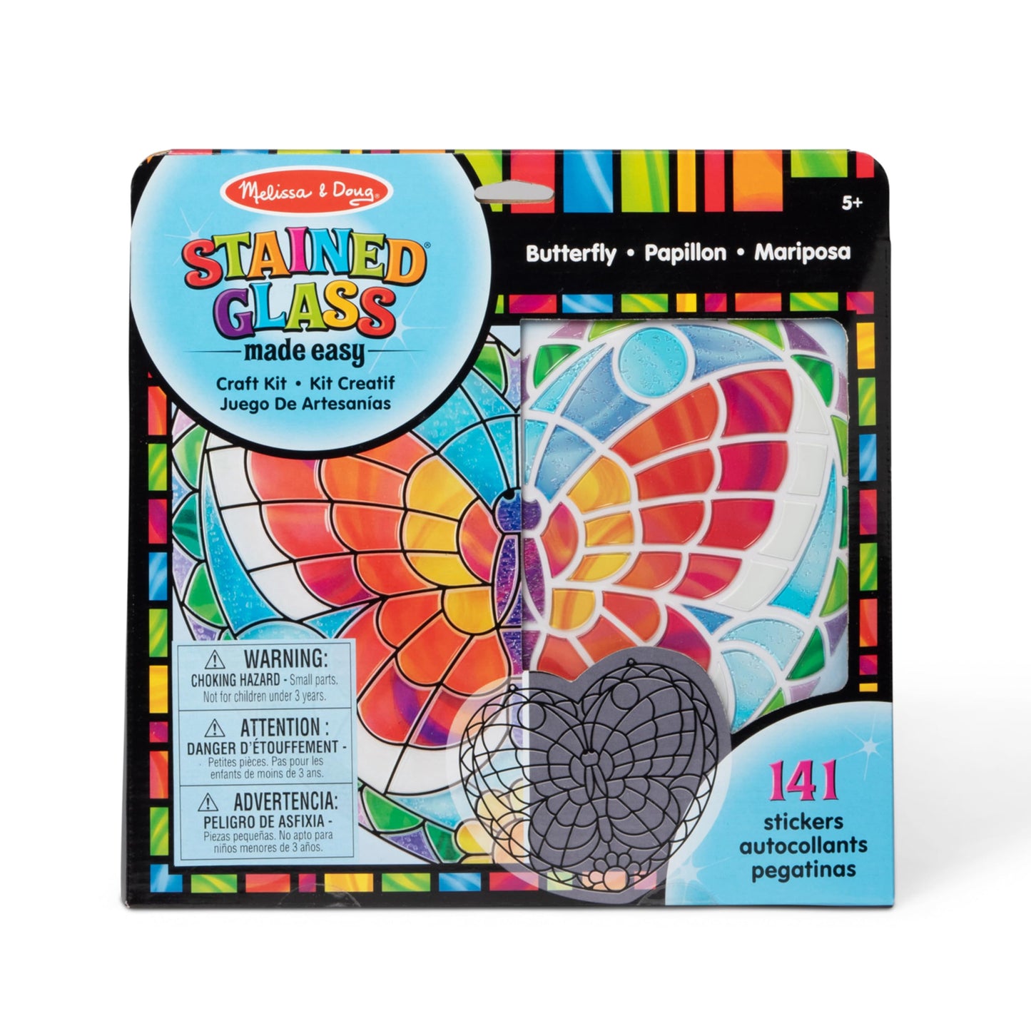 Melissa & Doug Stained Glass Made Easy Activity Kit: Butterfly - 140+ Stickers Kids Sticker Stained Glass Craft Kit; Sun Catchers for Kids Ages 5+