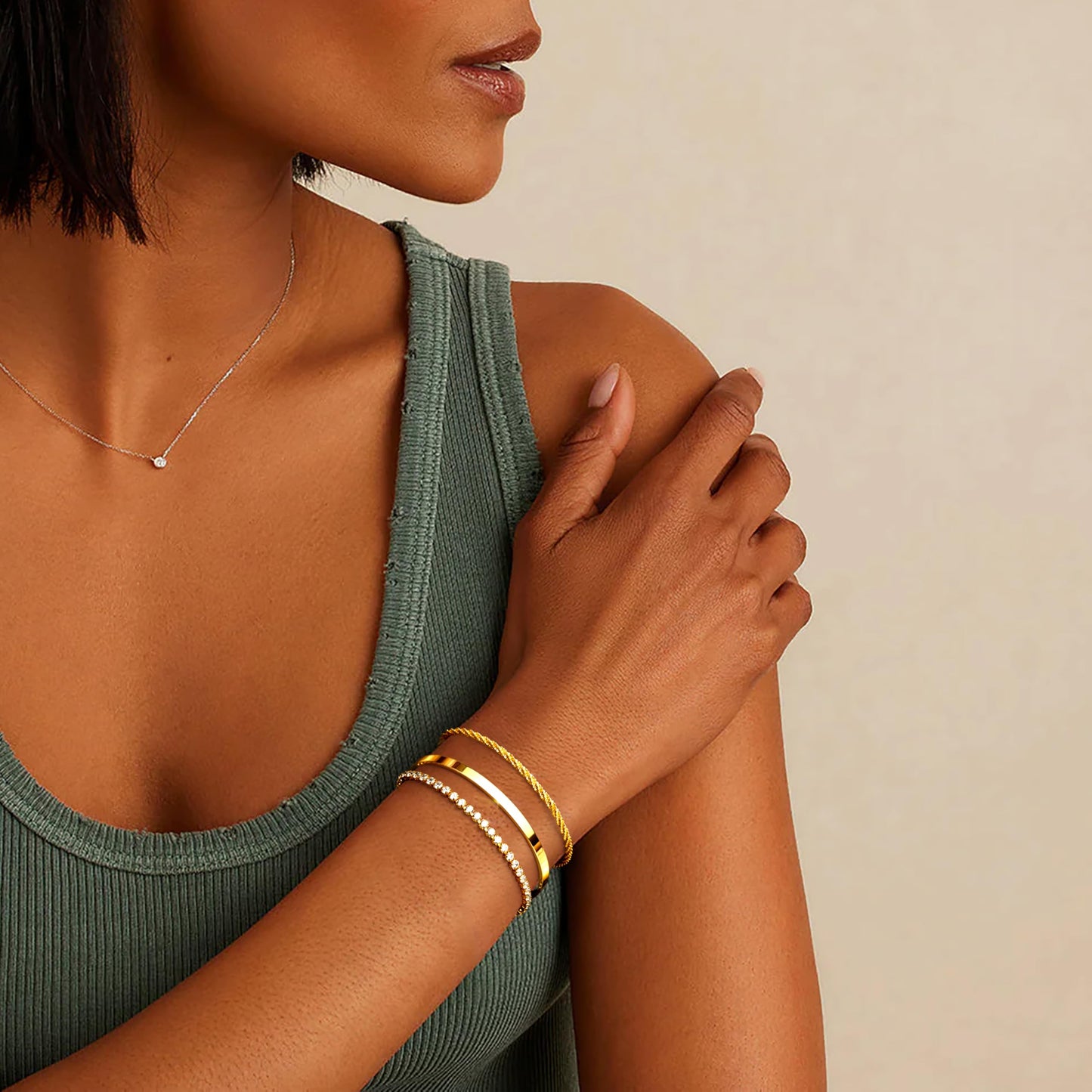 Gold Plated Tennis Bracelets Stack for Women, Bangle Link Chain Bracelets Set, Trendy Fashion Jewelry Gifts Adjustable