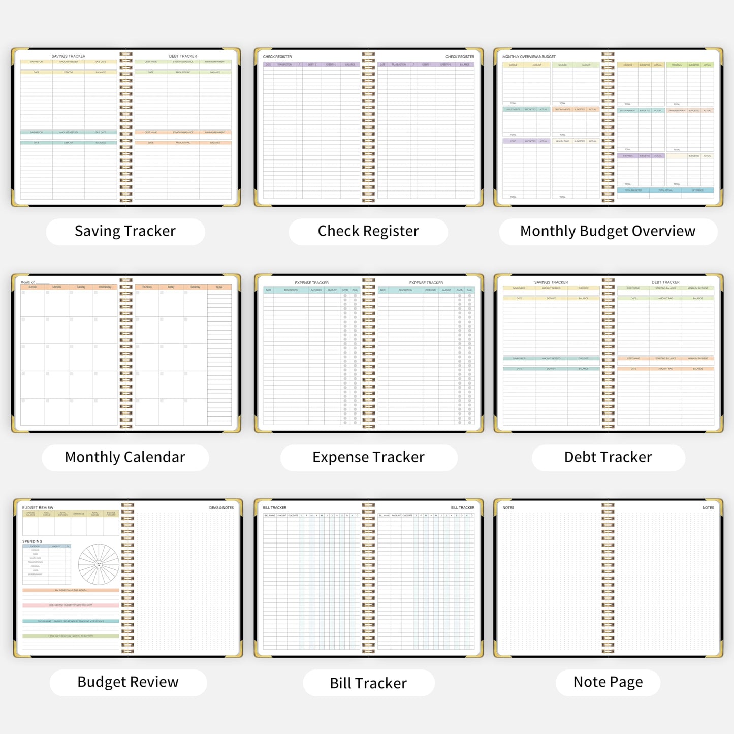 Budget Planner - Monthly Budget Book B5, Undated 12 Month Expense Tracker Notebook with Metal Corner Protectors & Bill Organizer, Hard Cover Financial Account Book for Women Men Home Business, Black