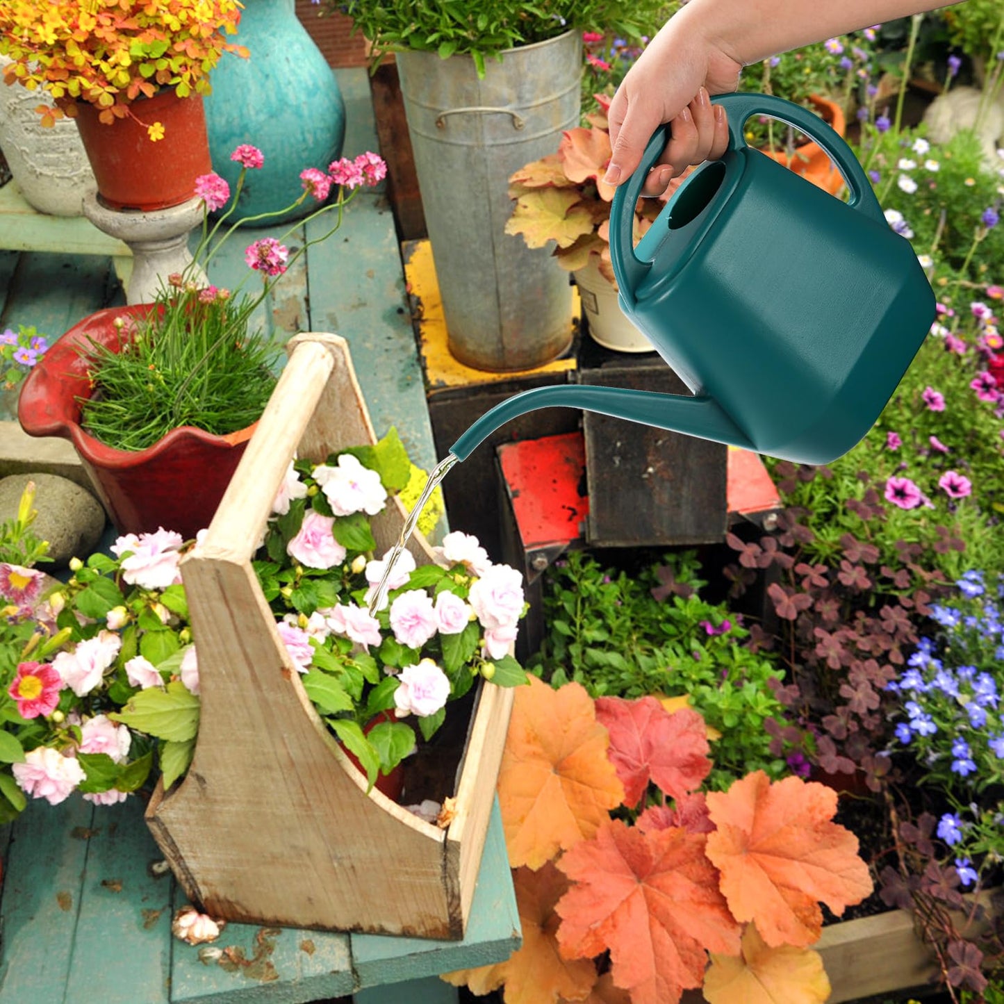 Fasmov Watering Can, 1/2 Gallon Plastic Watering Cans with Comfortable Handle, Small Garden Watering Cans Long Spout for Indoor Outdoor Watering Plants, Green