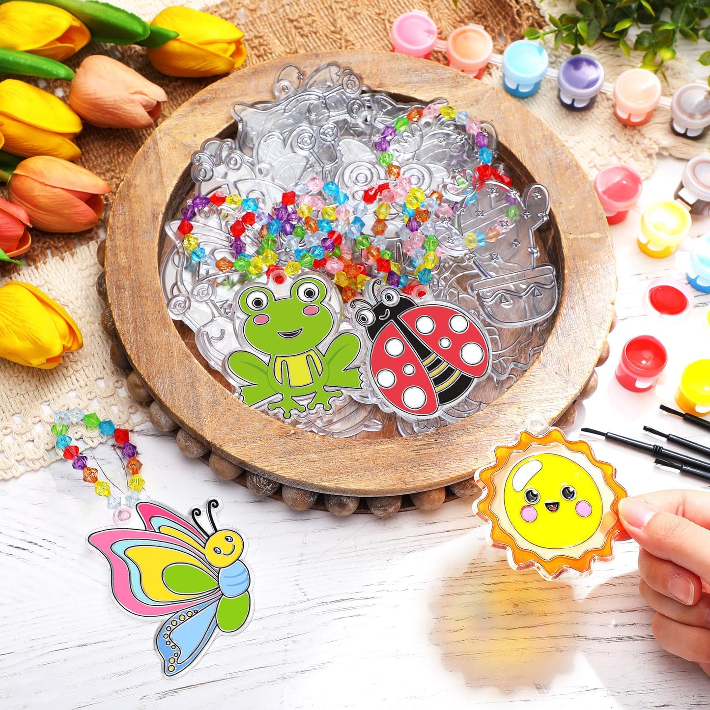 WinnerWhy 30 Sets Spring Suncatchers Window Art Kits, Vibrant DIY Sun Catchers Bulk Crafts Paint Your Own Window Ornaments for Adults Home Birthday Activity Project Decor