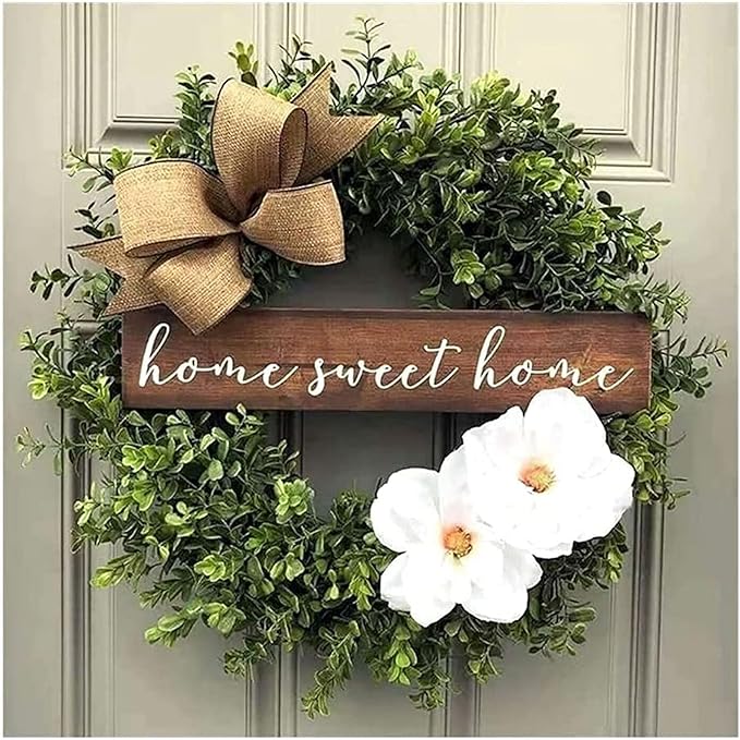 Artificial Christmas Garland Artificial Wreath Christmas Decorations Wreath Xmas Ornament Christmas Wreath Artificial Eucalyptus Leaves Wreath with Wooden Front Door CHRI