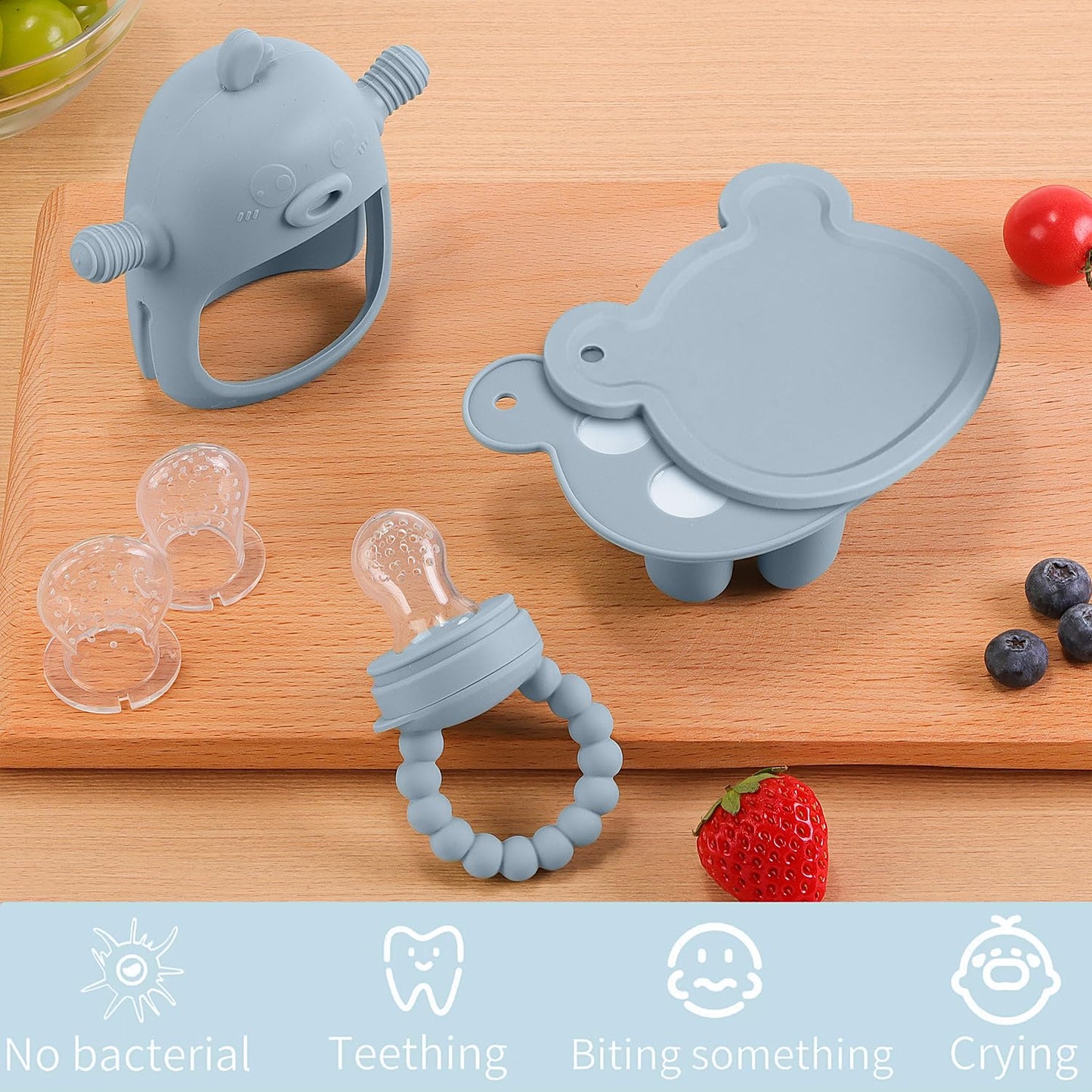 Gedebey 3-in-1 Baby Food & Fruit Feeder Set – Breastmilk Popsicle Mold with Freezer Tray, Teething Relief Toy, BPA Free Infant Silicone Feeding Combo, 3 Bonus Sizes (S/M/L) Sacs (Sky Blue)