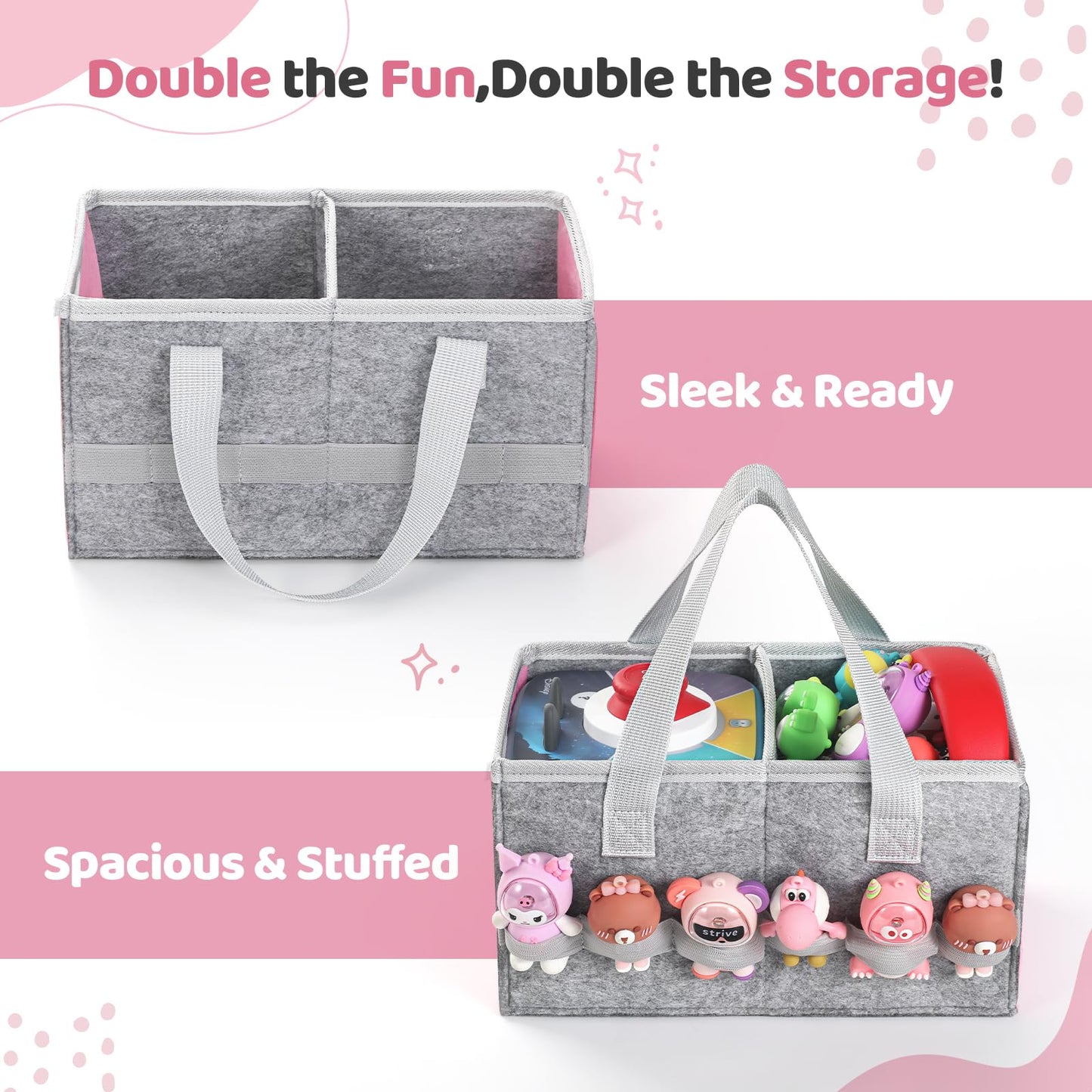 Carrying Case for Toniebox Starter Set and Tonies Figurines, Travel Felt Cloth Musical Toy Folding Bag for Toniebox 2 & Accessories (Pink)