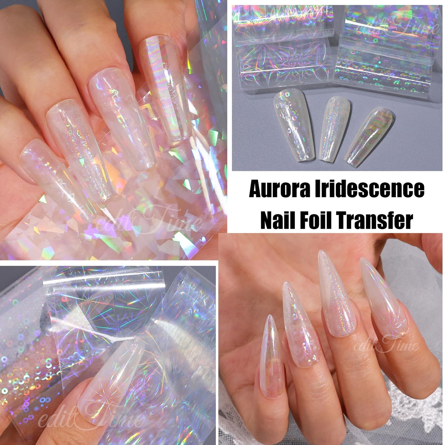 10 Rolls Aurora Nail Foil Clear Laser Glass Fragment Nail Transfer Nails Art Holographic Nails Foils Design Stickers Decals Design for Nails Manicure DIY Nails Decoration (10 Rolls Aurora-3)