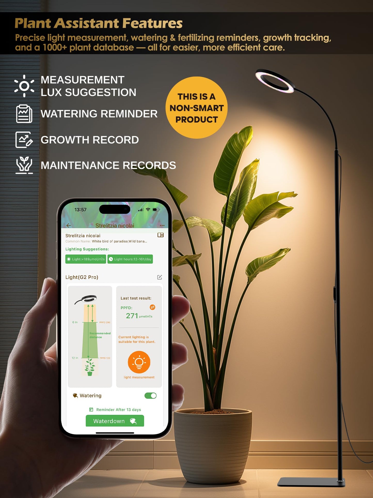 GLOWRIUM Grow Lights for Indoor Plants, Full Spectrum LED Grow Light, Stepless Dimming,3 Lighting Mode and Adjustable Height, Plant Light with 3/9/12/16H Timer (Black, 24W)