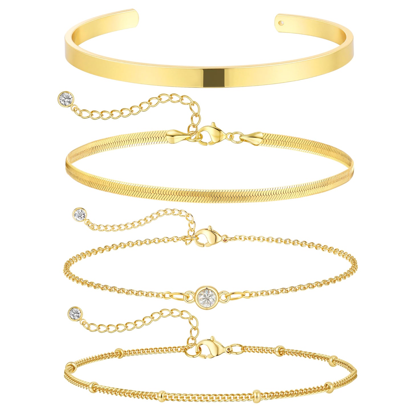 Amicon Gold Bracelets for Women,Dainty 14K Gold Plated Stack Set Trendy Stackable non tarnish Paperclip Chain Bracelets Gold Jewelry Sets Gifts for Women