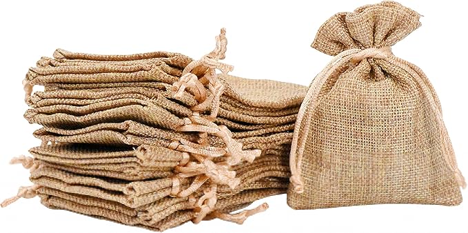 Mandala Crafts 3X4 Inch Plain Burlap Drawstring Gift Bags for Favors - 20 Mini Linen Sacks Gift Pouches for Candy, Jewelry, Wedding, and Party Supplies