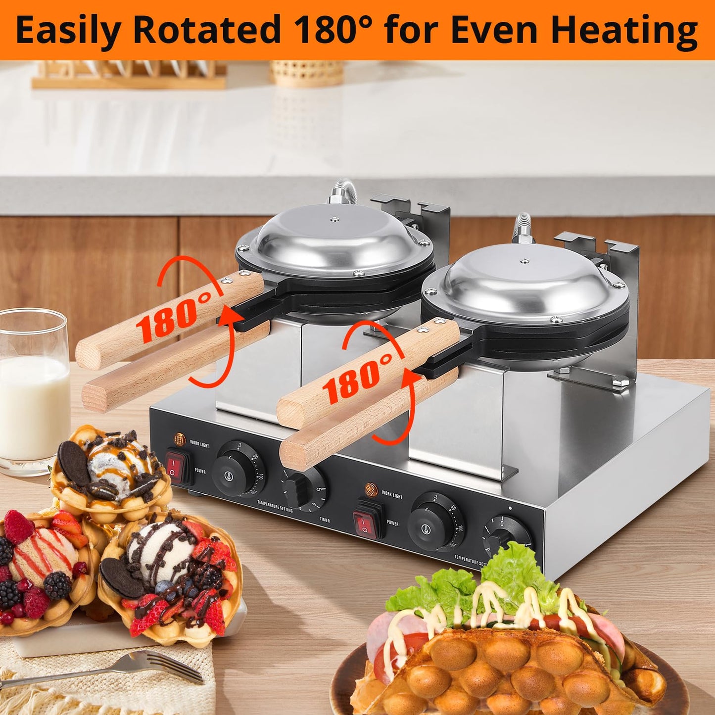 Garvee Electric Bubble Waffle Maker, 2800W Round Waffle Iron Bubble Waffle Maker Non-Stick Egg Machine for Home and Commercial Use, Double