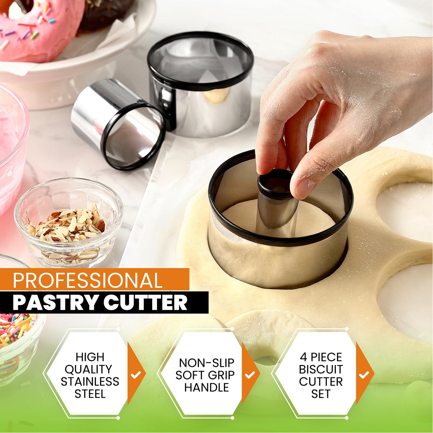 Spring Chef Large Dough Blender & Biscuit Cutter Set, Heavy Duty Stainless Steel Professional Pastry Cutter, Soft Grip, Black